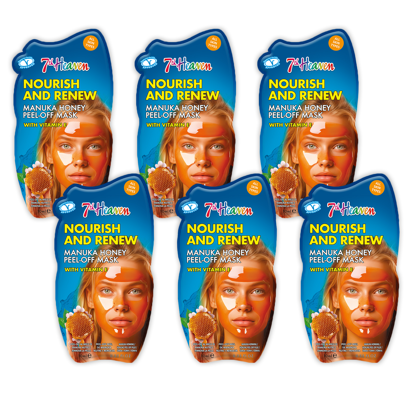 Manuka Honey Peel Off Face Mask with Vitamin E, Pack of 6